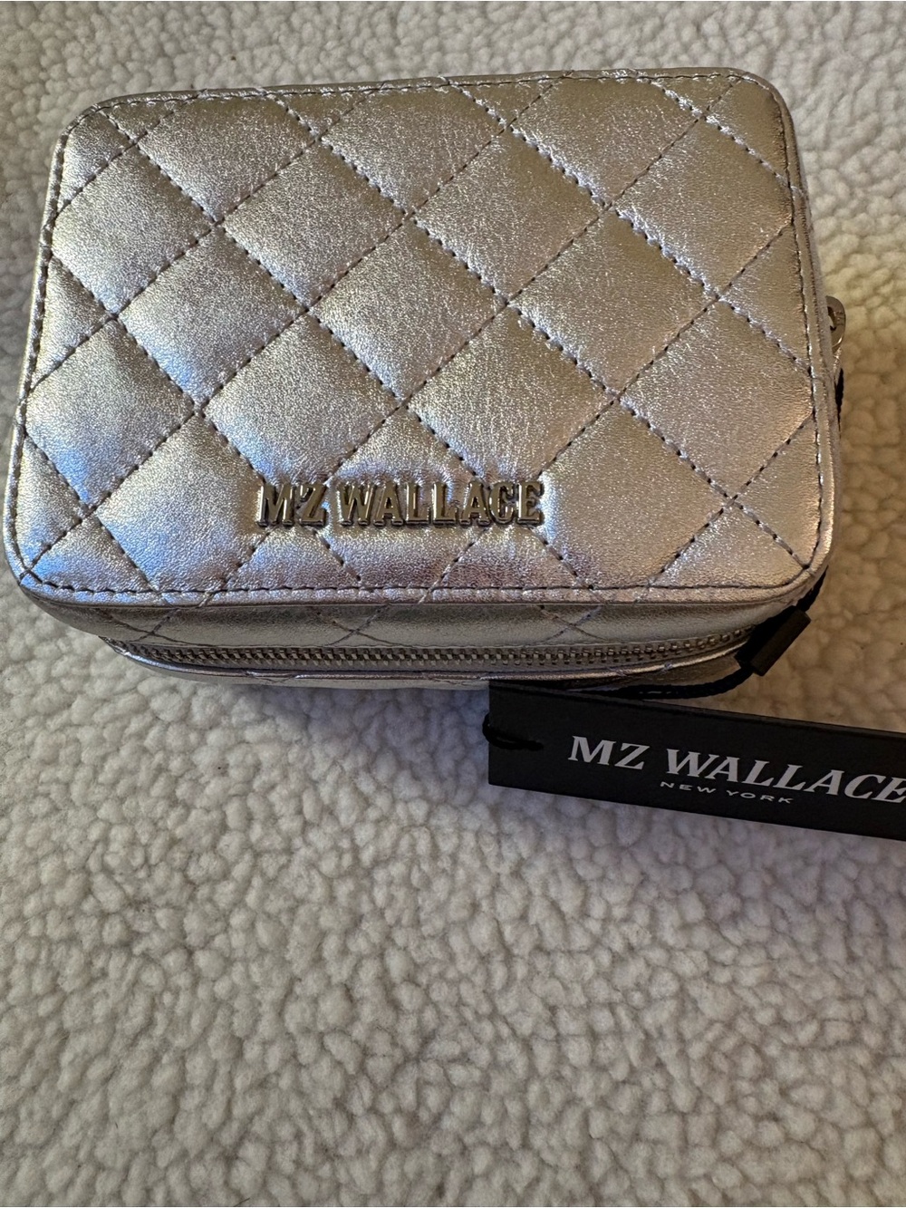 MZ Wallace Quilted Metallic Silver Jewelry Box